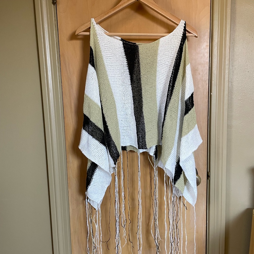 Striped Fringe Poncho
